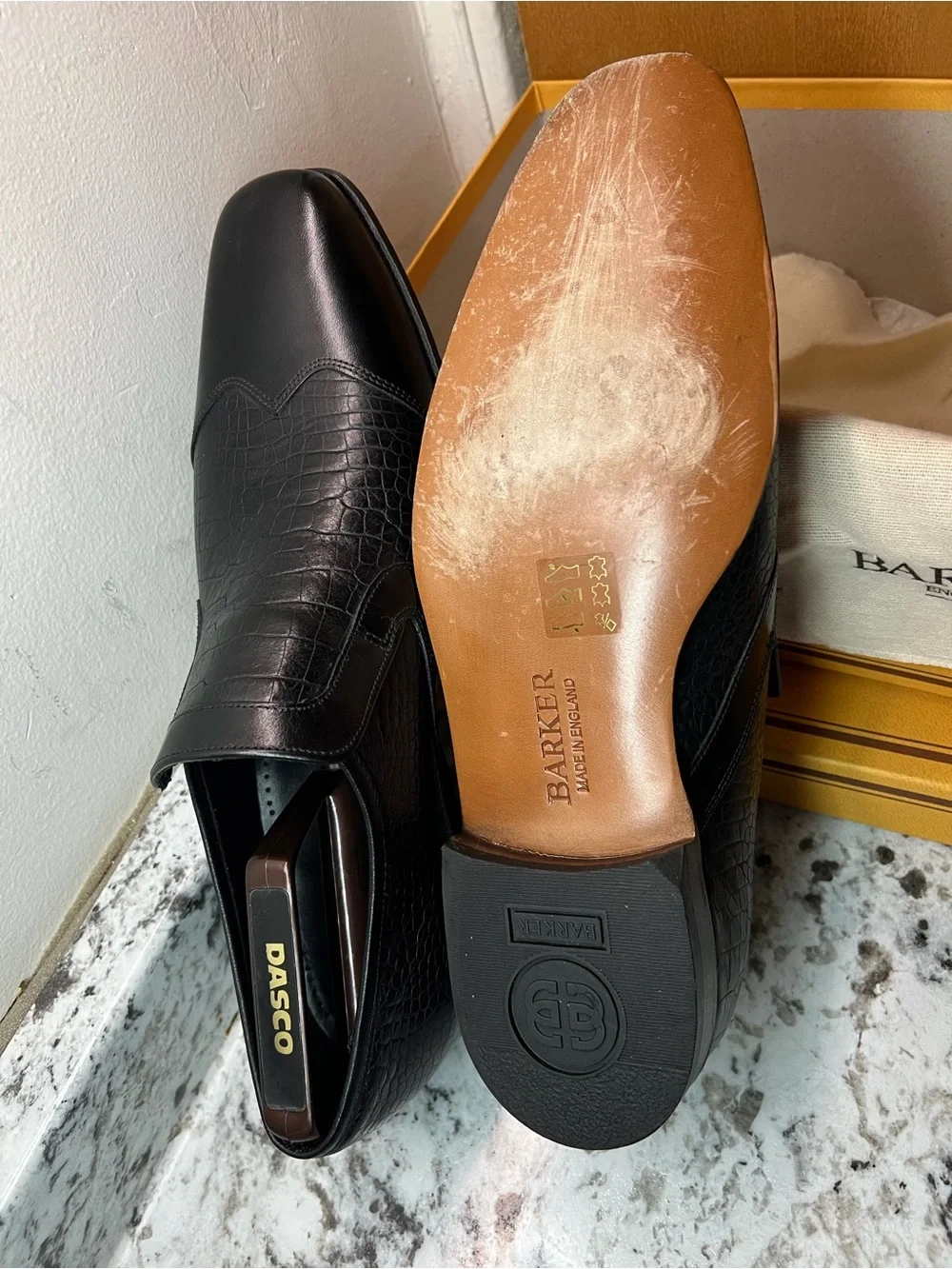 BARKER RIVOLI Black Croc-Embossed Leather Slip-On Loafers